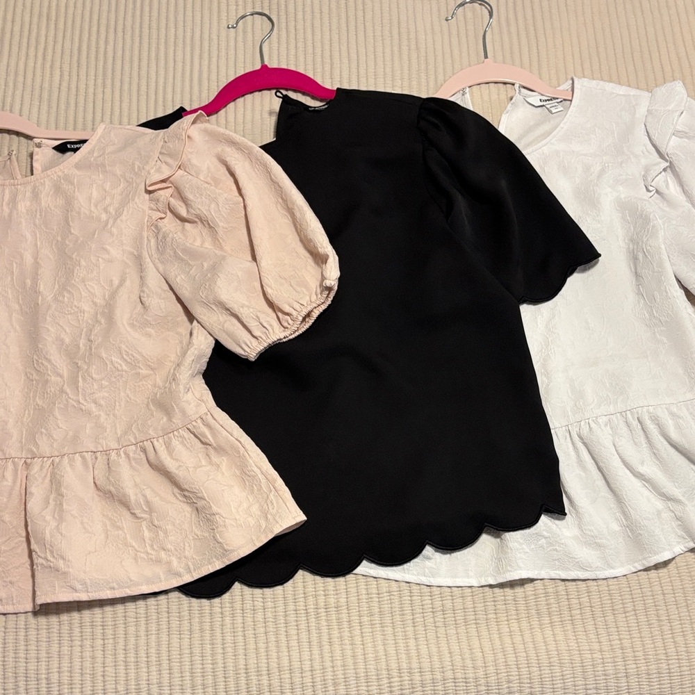 Elegant Blouse Trio - Pink, Black, and White